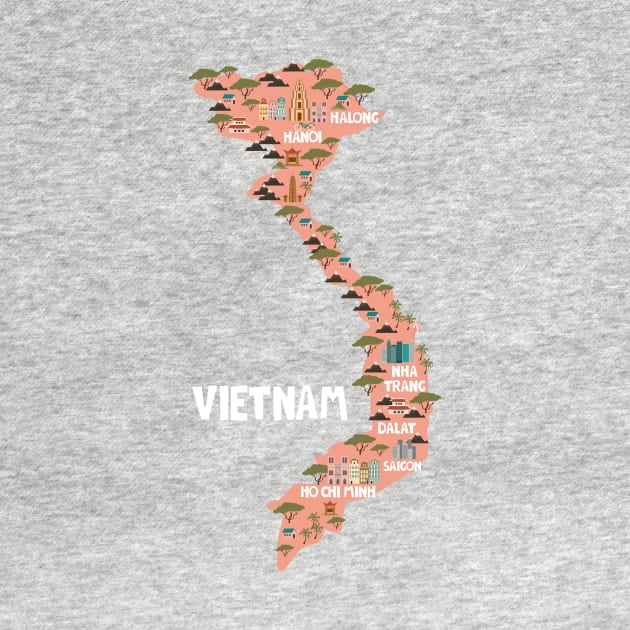 Vietnam Illustrated Map by JunkyDotCom